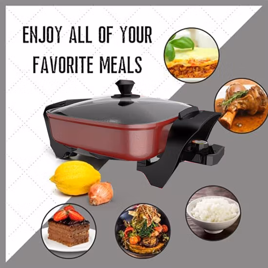 1400 W elektrische 4-Liter-Dampf-Wok-Rührpfannen, Antihaft-Brat-Wok-Pfanne mit Deckel und einstellbarer Temperaturregelung für den Heimgebrauch und das Restaurant